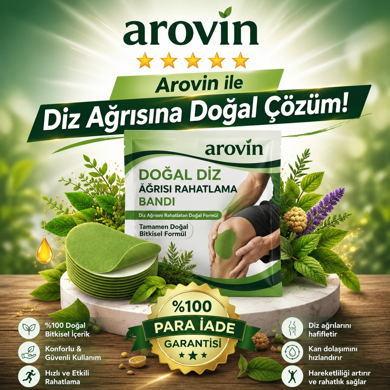 Arovin Doğal Diz Yakı Bandı